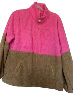 Lilly Pulitzer Size XL Keala Sherpa Popover Brown And Pink Colorblock